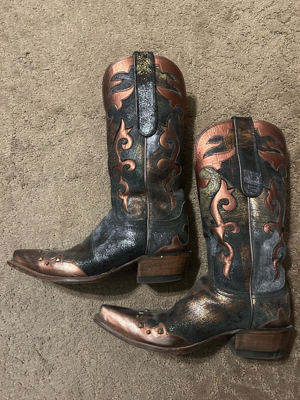 Lucchese Black and Copper Metallic Western Heeled Boots